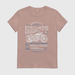 Футболка хлопковая женская Мотоцикл ретро, цвет: пыльно-розовый