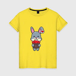 Футболка хлопковая женская Кролик и сердечки, цвет: желтый