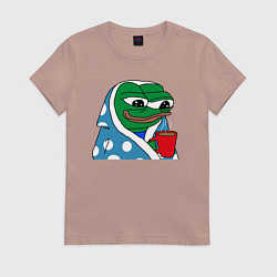 Футболка хлопковая женская Frog Pepe мем, цвет: пыльно-розовый