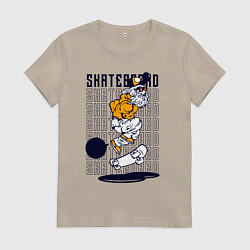 Футболка хлопковая женская Скейтбордист с бородой, цвет: миндальный