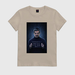 Футболка хлопковая женская Декстер с табличкой, цвет: миндальный