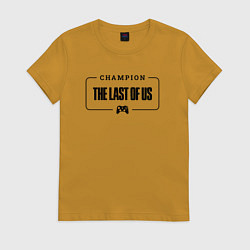 Футболка хлопковая женская The Last Of Us gaming champion: рамка с лого и джо, цвет: горчичный