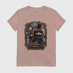 Футболка хлопковая женская Атрей и Кратос GoW Ragnarok, цвет: пыльно-розовый