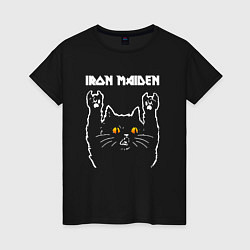 Футболка хлопковая женская Iron Maiden rock cat, цвет: черный