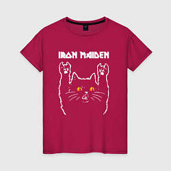 Футболка хлопковая женская Iron Maiden rock cat, цвет: маджента