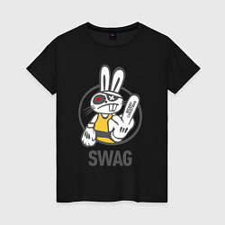 Футболка хлопковая женская SWAG Bad rabbit - Merry Christmas!, цвет: черный