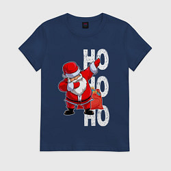 Футболка хлопковая женская Through the snow, Santa Claus, dabbing, цвет: тёмно-синий