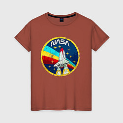 Футболка хлопковая женская NASA - emblem - USA, цвет: кирпичный