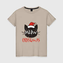 Футболка хлопковая женская Meow - Christmas, цвет: миндальный