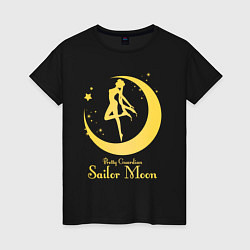 Футболка хлопковая женская Sailor Moon gold, цвет: черный