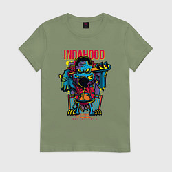 Футболка хлопковая женская Птица бейсболист, цвет: авокадо