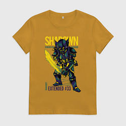 Футболка хлопковая женская Тёмный рыцарь с мечом, цвет: горчичный