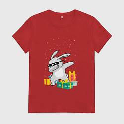 Футболка хлопковая женская Кролик ДЭБ и новый год, цвет: красный