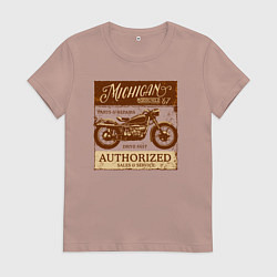 Футболка хлопковая женская Ретро мотоцикл гранж, цвет: пыльно-розовый
