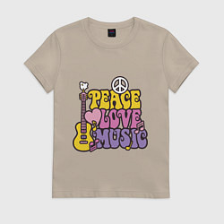 Женская футболка Мир любовь и музыка