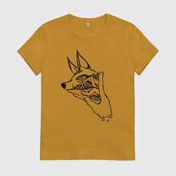Футболка хлопковая женская Аки человек бензопила лайн арт, цвет: горчичный
