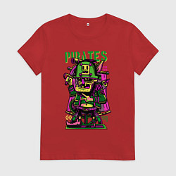 Футболка хлопковая женская Пират беззубый, цвет: красный