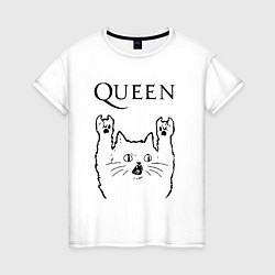 Футболка хлопковая женская Queen - rock cat, цвет: белый