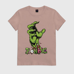 Футболка хлопковая женская Zombie green hand, цвет: пыльно-розовый
