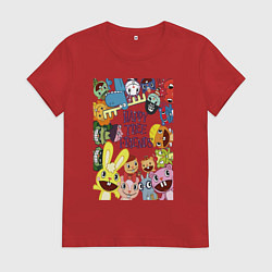 Футболка хлопковая женская Happy three friends - poster, цвет: красный