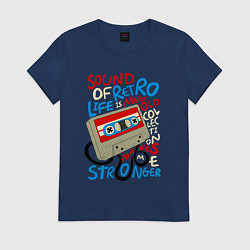 Футболка хлопковая женская Касссета ретро звук, цвет: тёмно-синий