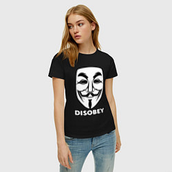 Футболка хлопковая женская Guy Fawkes - disobey, цвет: черный — фото 2