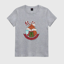 Футболка хлопковая женская Merry christmas fox, цвет: меланж