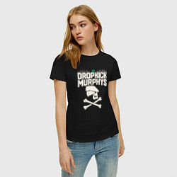 Футболка хлопковая женская Dropkick murphys панк рок группа череп в кепке, цвет: черный — фото 2