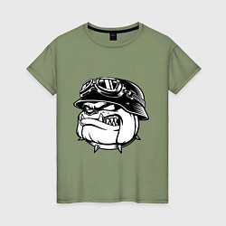 Футболка хлопковая женская Evil bulldog head, цвет: авокадо