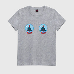 Футболка хлопковая женская Новогодние Елки в шарах, цвет: меланж