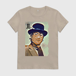 Футболка хлопковая женская John Lennon - legendary musician, цвет: миндальный