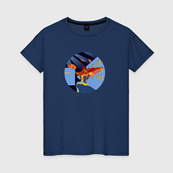Футболка хлопковая женская Летающие акулы в городе, цвет: тёмно-синий