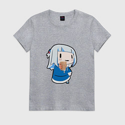 Футболка хлопковая женская Гура акула протягивает стакан, цвет: меланж