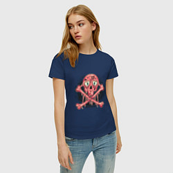 Футболка хлопковая женская Pink skull, цвет: тёмно-синий — фото 2
