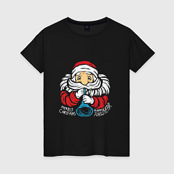 Футболка хлопковая женская Санта с дудочкой, цвет: черный