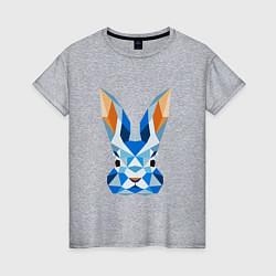 Футболка хлопковая женская Абстрактный синий кролик, цвет: меланж