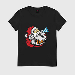 Футболка хлопковая женская Санта и пиво, цвет: черный