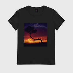 Футболка хлопковая женская Пиксельный закат в Африке, цвет: черный
