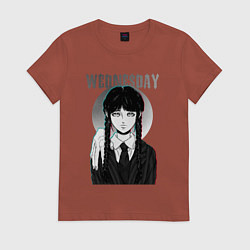 Футболка хлопковая женская Уэнздей Аддамс арт, цвет: кирпичный