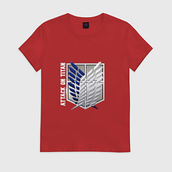 Футболка хлопковая женская Атака титанов аниме логотип, цвет: красный
