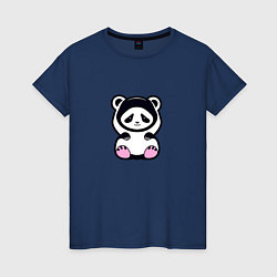 Футболка хлопковая женская Милая панда в капюшоне, цвет: тёмно-синий