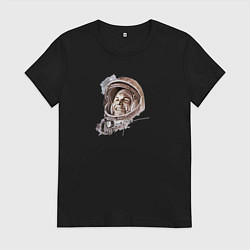 Футболка хлопковая женская Юрий Гагарин с автографом, цвет: черный