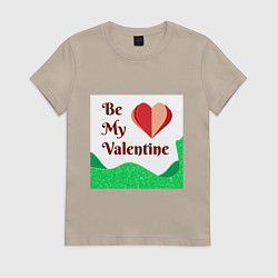 Футболка хлопковая женская Романтичная валентинка с сердцем, цвет: миндальный