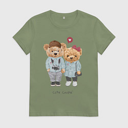 Футболка хлопковая женская Cute couple, цвет: авокадо