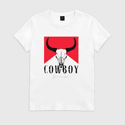 Футболка хлопковая женская Череп буйвола:Cowboy, цвет: белый