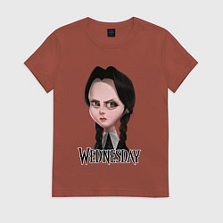 Футболка хлопковая женская Уэнсдэй рисунок, цвет: кирпичный