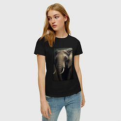 Футболка хлопковая женская Портрет слона, цвет: черный — фото 2