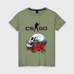 Футболка хлопковая женская Контра и череп с розами, цвет: авокадо