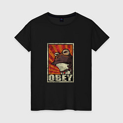 Футболка хлопковая женская Obey frog, цвет: черный