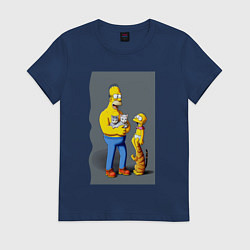 Футболка хлопковая женская Homer Simpson and cats - нейросеть арт, цвет: тёмно-синий